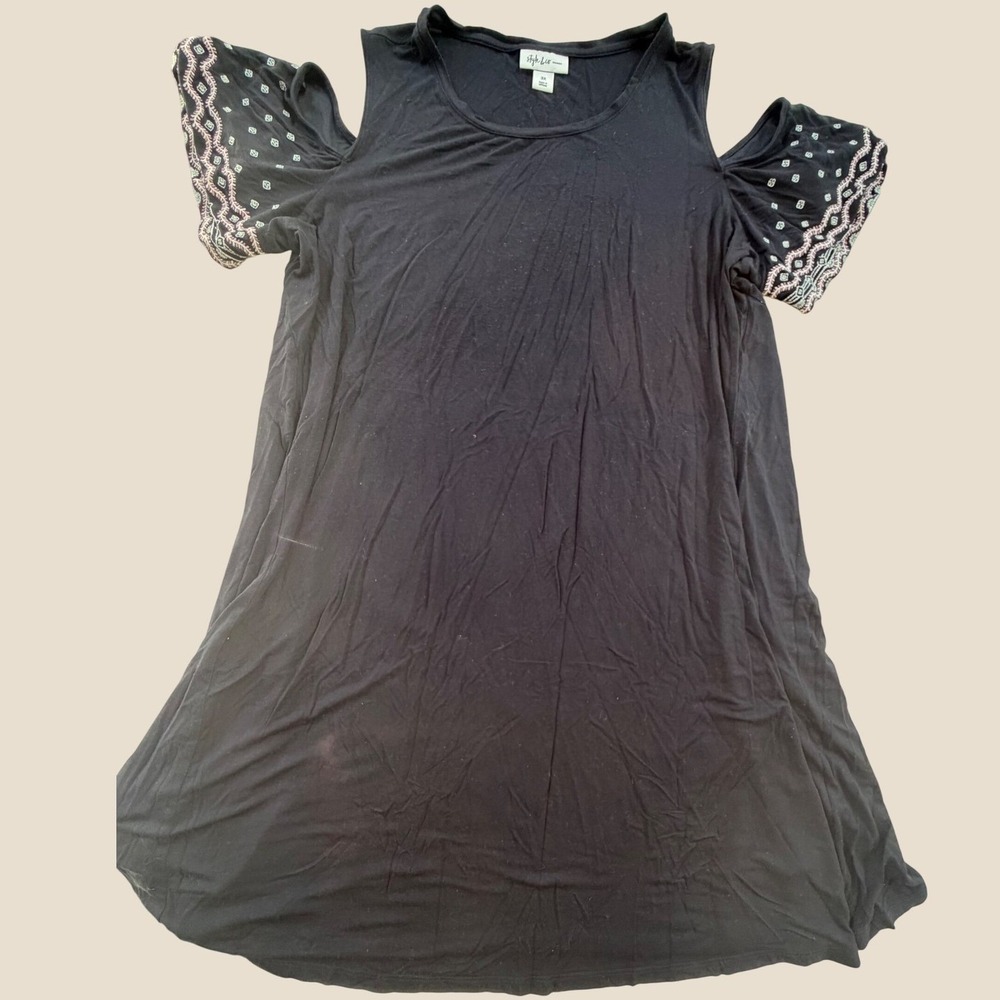 Style & Co Woman Black Cold Shoulder Embroidered Sleeve Dress 3X Plus Size